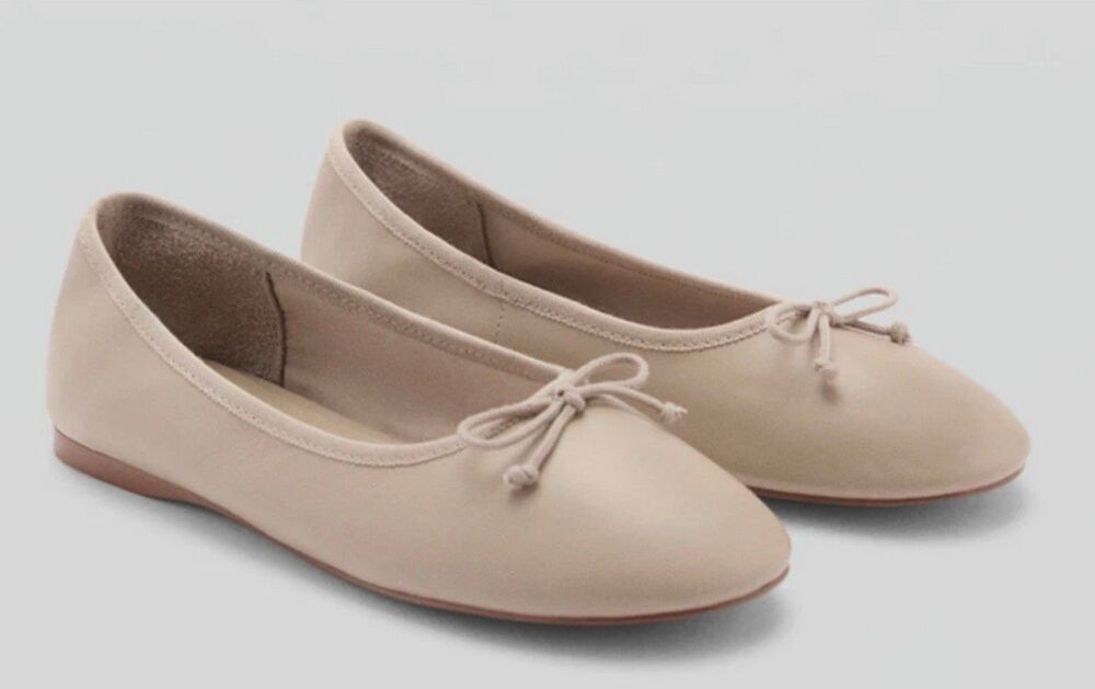 Mango MNG Leather Ballet Flats Bow Detail Beige Womens EU 41 Mango NEW - Picture 2 of 12